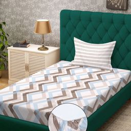 KLOTTHE Pink & Blue Geometric Printed 300 TC Fitted Single Bedsheet - 2.25 m x 1.50 m-image-79