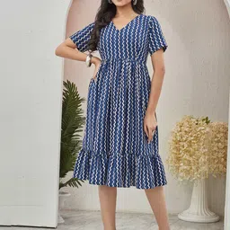 CHANSI Women Cotton Printed V-Neck Fit & Flare Dress-image-98