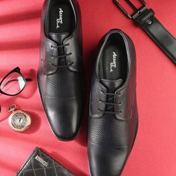 Azzaro Black Men Textured Genuine Leather Formal Derby Shoes-image-24