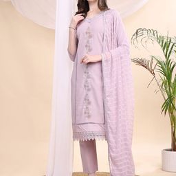 KALINI Women Embroidered Straight Kurta with Trousers & Dupatta-image-18