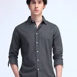 Flying Machine Men Spread Collar Solid Cotton Slim Fit Formal Shirt-image-37