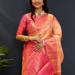 SILKWEAR Ethnic Motifs Zari Silk Cotton Kanjeevaram Saree-image-0