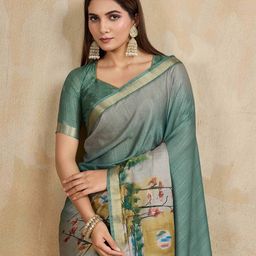 Mitera Printed Woven Design Zari Detail Pure Chiffon Saree-picture-13