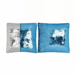 Black gold Silver-Toned & Blue Set of 2 Embellished Square Cushion Covers-21