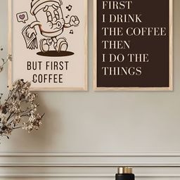 Kotart Coffee Brown & White 2 Pieces Wooden Restaurant Painting Wall Arts-picture-15
