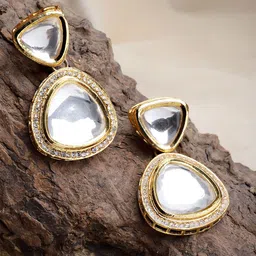 Sangria Gold Plated Kundan Studded Triangular Drop Earrings-picture-19
