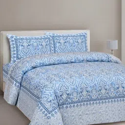 CLOTHOLOGY Blue & White Ethnic Motifs 180 TC King Bedsheet with 2 Pillow Covers-image-38