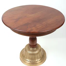 Exotic India Brown & Gold Toned Wooden Round Coffee Table-image-8