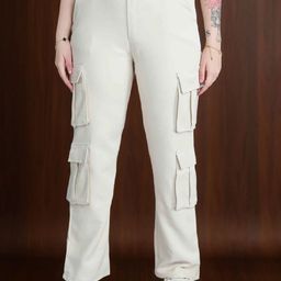 DressBerry Women Relaxed Loose Fit High-Rise Wrinkle Free Cargos Trousers-image-84
