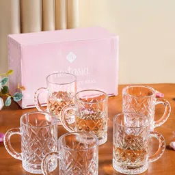 Nestasia Transparent Textured Glass Transparent Mugs Set of Cups and Mugs-16