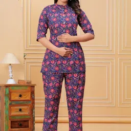 FASHION CLOUD Women Printed Maternity Pure Cotton Top & Trousers-picture-3
