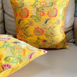 PILOVILO Yellow & Pink 2 Pieces Floral Printed Square Cushion Covers-picture-25