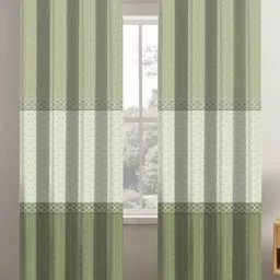 Aura Green & White 2 Pieces Abstract Printed Room Darkening Long Door Curtain-image-43