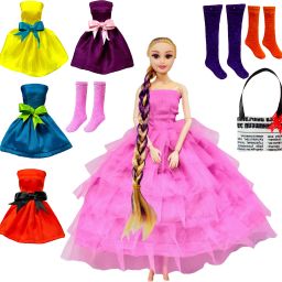 Long Hair Doll with Pink Frock, 4 Doll Dresses, 3 Pair Doll Socks & 1 Bag-image-68