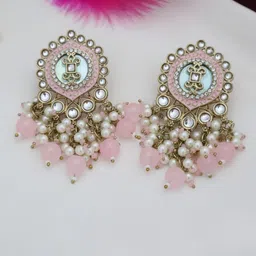 SIVA BY ANIKA Brass-Plated Kundan Studded & Beaded Circular Drop Earrings-picture-28