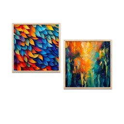 WALLLANE Brown & Multicoloured Set of 2 Piece Wood Wall Paintings-image-97