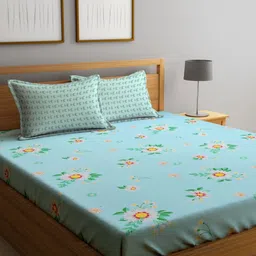 Myntra Elegant Homes Blue & White Printed 300 TC Double King Bedsheet Set 2.50 m x 2.20 m-image-52
