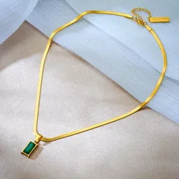 JEWILLEY Gold Plated Emerald Studded Anti-Tarnish Stainless Steel Necklace-46