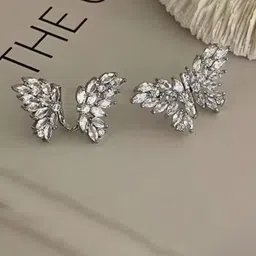 ISHKAARA Silver-Plated Rhinestone Studded Wings Studs-picture-25