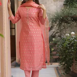 HETVI CREATION Woven Design Chanderi Silk Kurta With Trousers & Dupatta-image-54