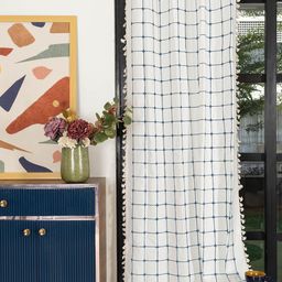 URBAN SPACE White & Navy Blue Embroidered Cotton Long Door Curtain-11