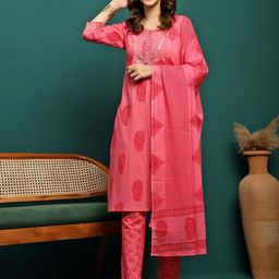 BANDIA Women Floral Printed Regular Gotta Patti Pure Cotton Kurta with Trousers & With Dupatta-image-64