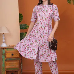 HEARTLOOM Women Ethnic Motifs Printed A-Line Kurta with Trousers-15