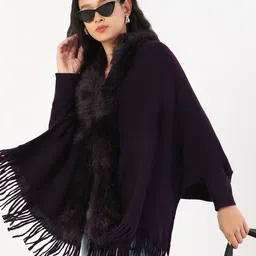 SHOWOFF Women Longline Poncho with Fuzzy Detail-image-38