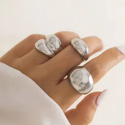 Jewels Galaxy Set Of 3 Silver Plated Midi Adjustable Finger Rings-45