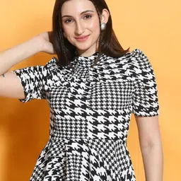 BAESD Checked Puff Sleeve Peplum Top-image-11