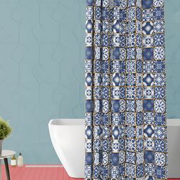 ArtzFolio White & Blue Floral Printed Waterproof Shower Curtain-image-90