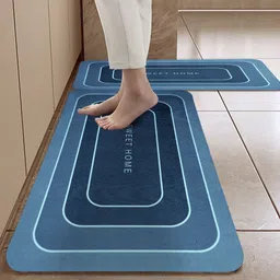 Cortina Blue 2 Pieces Printed Rectangular Anti-Skid Kitchen Mats-7