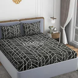 VOMZER Black Geometric 300 TC Queen Bedsheet with 2 Pillow Covers-image-56