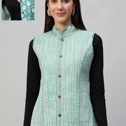 HANDICRAFT PALACE Women Floral Reversible Longline Quilted Jacket-image-74