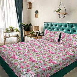 Myntra Elegant Homes Pink & Green Floral 300 TC Fitted Double King Bedsheet Set-2.5mX2.25m-image-90