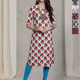 7Threads Selection Of 6 Floral Printed Round Neck Straight Kurtas-image-68