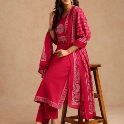Vbuyz Women Ethnic Motifs Printed Cotton Kurta with Trousers & Dupatta-picture-35