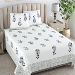 Myntra Elegant Homes White & Black Printed Cotton 180 TC King Bedsheet Set2.74m x 2.54m-image-50