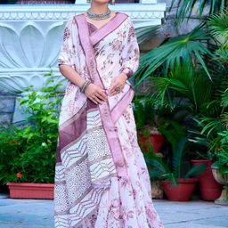 Anouk Floral Linen Blend Designer Saree-picture-3