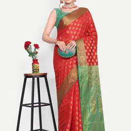 AKSH FASHION Red Silk Blend Sarees-picture-12