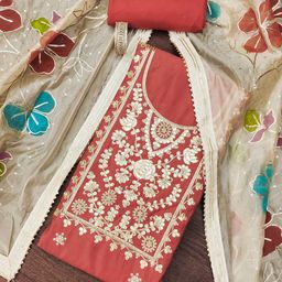 SHADOW & SAINING Embroidered Pure Silk Semi-Stitched Dress Material-image-10