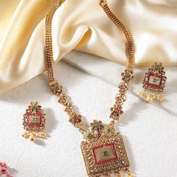 Anouk Gold-Plated Kundan Studded & Beaded Floral Design Jewellery Set-43