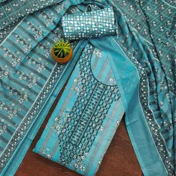 LeeliPeeri Designer Floral Printed Sequinned Cotton Unstitched Dress Material-image-71