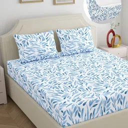 Dreamscape Blue & White Floral 140 TC King Bedsheet with 2 Pillow Covers-picture-8