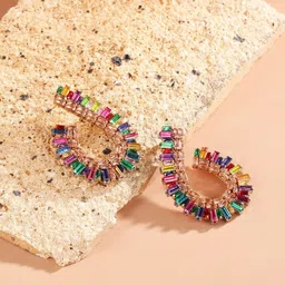 StyleCast Gold-Plated Rhinestone Studded Contemporary Drop Earrings-picture-10