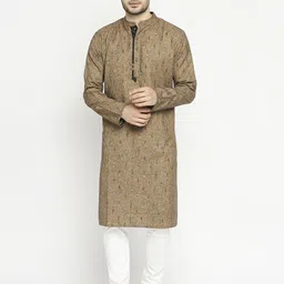 Arch element Geometric Woven Design Mandarin Collar Cotton Short Kurta-image-8