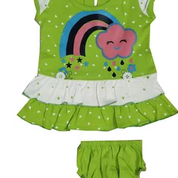 Fly Step Infants Girls Printed Round Neck Frock With Shorts-image-11