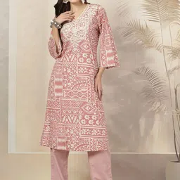 Nayam By Lakshita Ethnic Motifs Printed A Line Kurta with Trousers-image-83