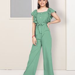 FASHION DREAM Girls Square Neck Basic Jumpsuit with Ruffles-image-66