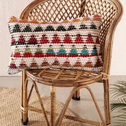 HANDICRAFT PALACE White & Red Embroidered Rectangle Cushion Covers-2